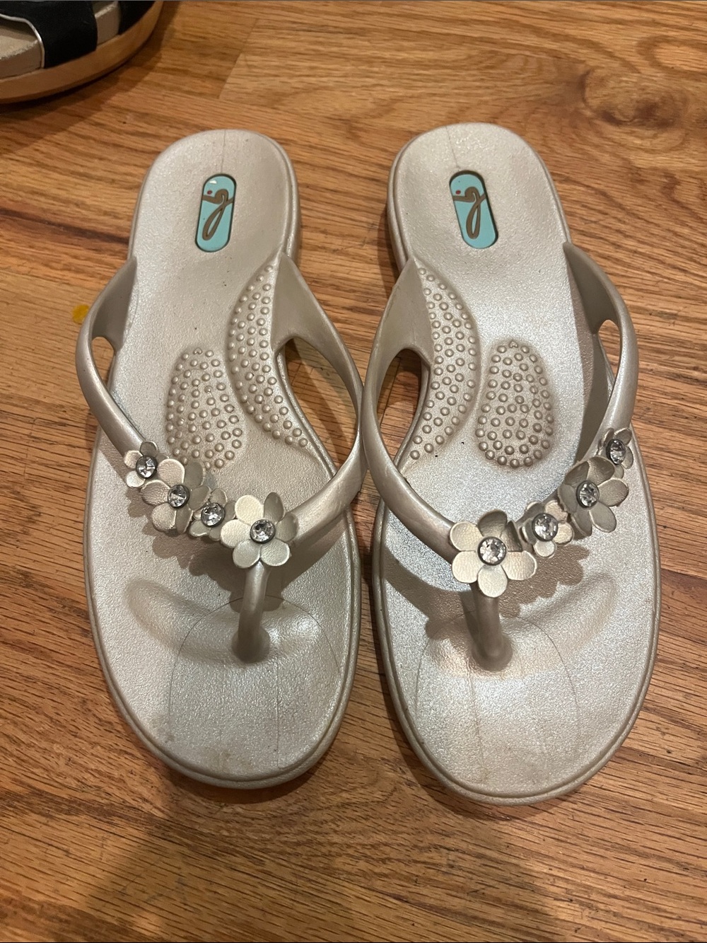OKA b. Silver Floral Rhinestone Wedge Sandals